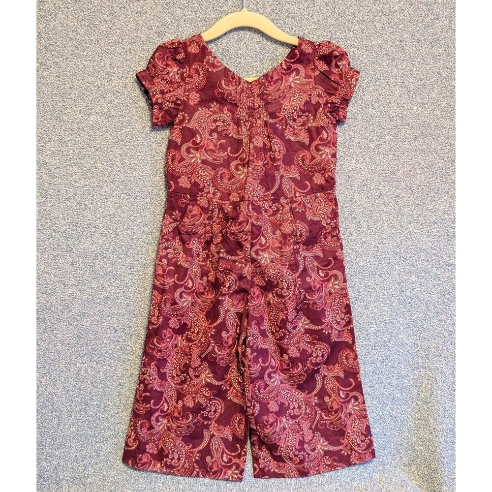 Janie And Jack Girls Size 2T Burgundy Paisley Wide Leg Cotton Jumpsuit Toddler
